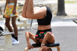 American fitness model Jennifer Nicole Lee seen working out and then heading to the ocean to cool off in Miami Beach,Florida