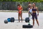 American fitness model Jennifer Nicole Lee warms up before the filming of “Chrisley Knows Best” in Miami Beach