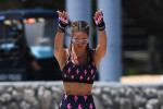 American fitness model Jennifer Nicole Lee warms up before the filming of “Chrisley Knows Best” in Miami Beach