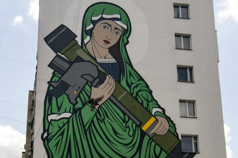 The Mural &quot;St. Javelina&quot;, A Symbolic Figure Of Madonna Holding A US Anti-tank Missile &quot;Javelin&quot; System, Kyiv, Ukraine - 26 May 2022