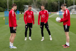 PONTYCLUN, WALES - 13 JUNE 2022: Wales' David Brooks, Wales' Aaron Ramsey, Wales' Chris Gunter and Wales' Gareth Bale during a training session at the vale resort ahead of the League A 2022 Nations League fixture v Netherlands at the Feijenoord Stadium, R