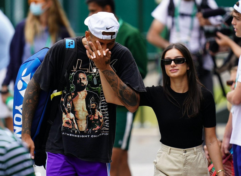 Nick Kyrgios with girlfriend Costeen Hatzi ahead of the 2022 Wimbledon Championship at the All England Lawn Tennis and Croquet Club, Wimbledon. Picture date: Friday June 24, 2022.