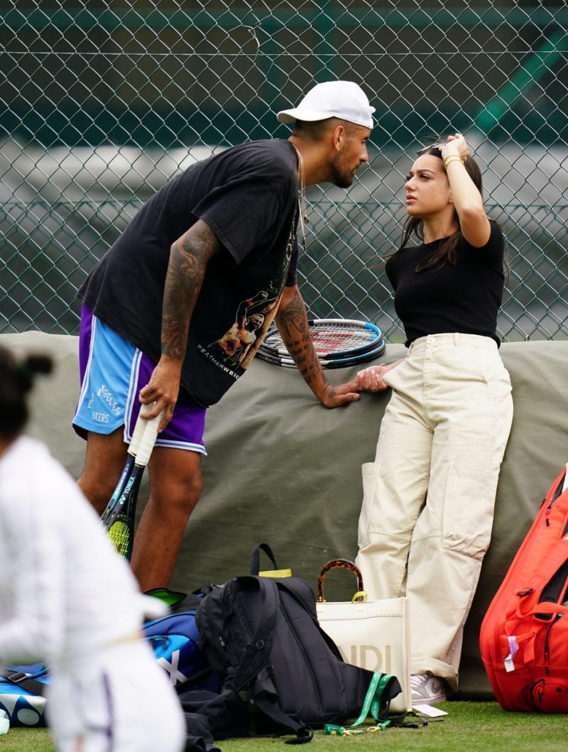 Nick Kyrgios with girlfriend Costeen Hatzi ahead of the 2022 Wimbledon Championship at the All England Lawn Tennis and Croquet Club, Wimbledon. Picture date: Friday June 24, 2022.