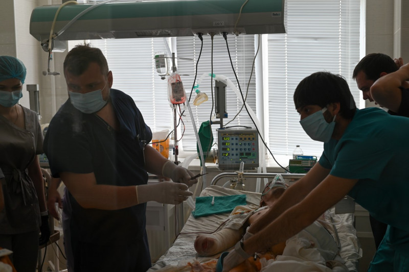 Ukraine: Doctors and staff of Kremenchuk Intensive Care Hospital provide care to Amstor shopping mall bombing victims.