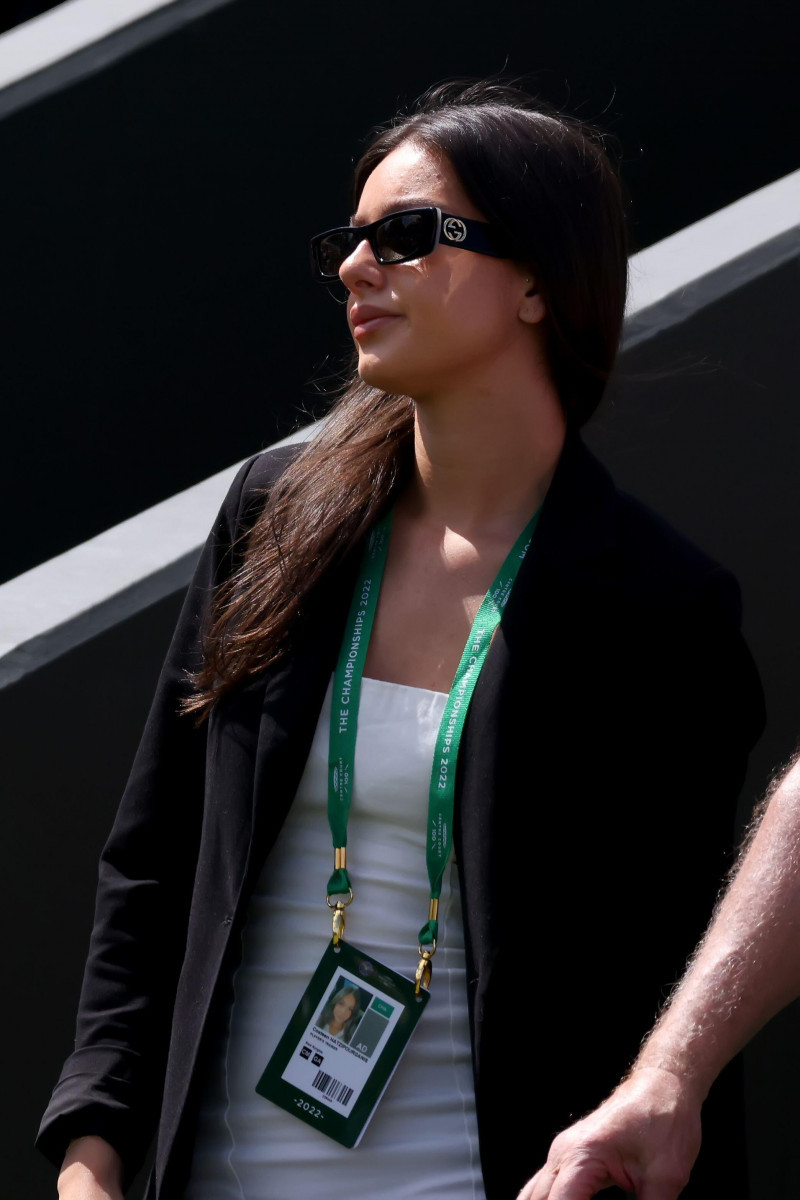 28th June 2022, All England Lawn Tennis and Croquet Club, London, England; Wimbledon Tennis tournament; Costeen Hatzipourganis in the stands showing support for boyfriend Nick Kyrgios during his match with Paul Jubb