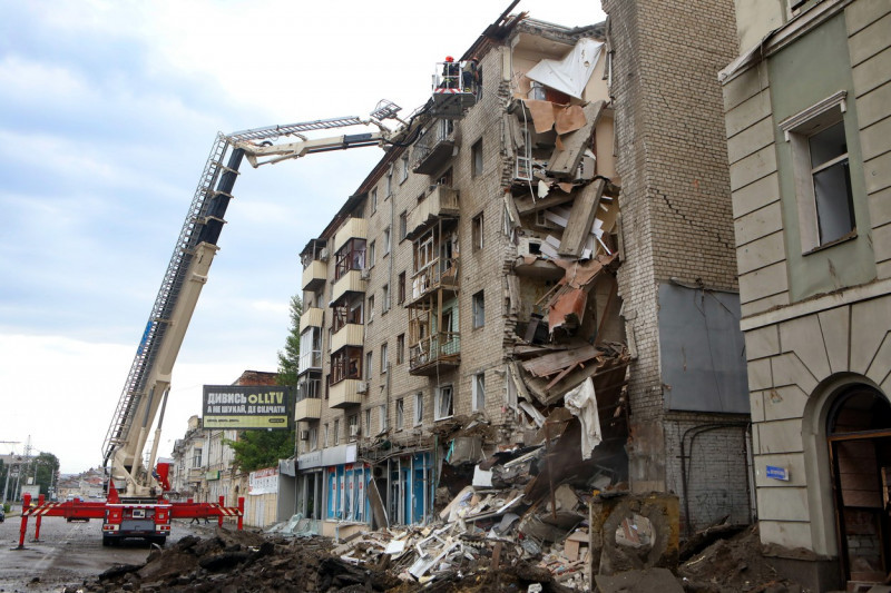 Russian missile hits apartment block in Kharkiv, Ukraine - 11 Jul 2022