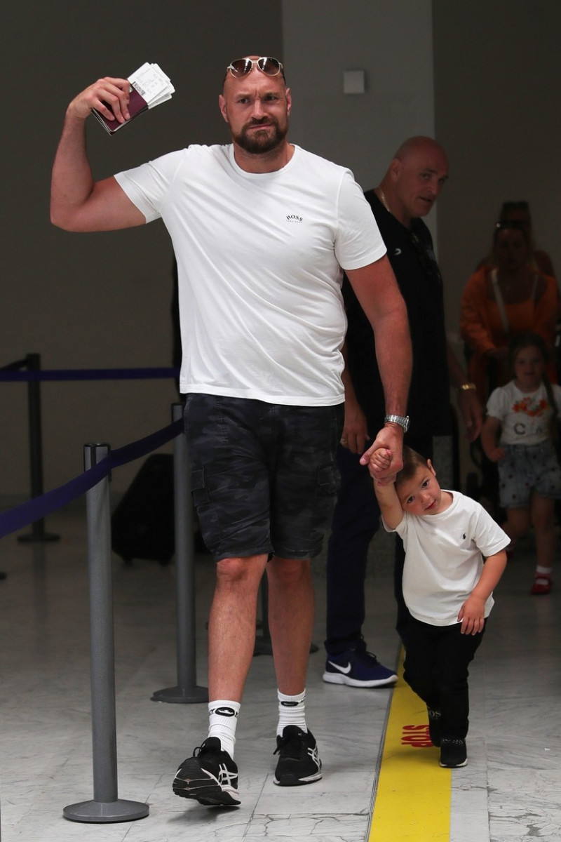 *EXCLUSIVE* World Heavyweight Champion Tyson Fury is pictured with his wife Paris Fury leaving Nice Airport in France.