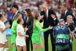 LONDON, UK. JULY 31st. Prince William shares a joke with Mary Earps of England after the UEFA Women's European Championship match between England and Germany at Wembley Stadium, London on Sunday 31st July 2022. (Credit: Pat Scaasi | MI News) Credit: MI Ne