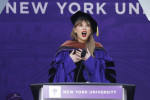 New York, United States. 18th May, 2022. Taylor Swift delivers the commencement speech after she receives an Honorary Doctor of Fine Arts degree for the graduates of New York University's class of 2022 at Yankee Stadium in New York City on Wednesday, May