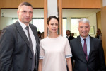 Kiev, Ukraine. 11th May, 2017. The mayor of Kiev and former boxer Vitali Klitschko and his wife Natalia with German Ambassador Ernst Reichel at a reception for the Eurovision Song Contest (ESC) at the German Embassy in Kiev, Ukraine, 11 May 2017. The Ukra