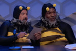 Mike Tyson dresses in wacky bumblebee costume with striped wings and fluffy ears to judge spelling bee on Jimmy Kimmel Live!