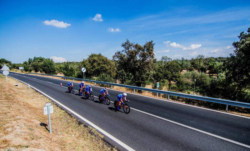 Boadilla del Monte, Spain. 15th September, 2018. Cyclists of 'FdJ' ride during team time trial of 1st stage of Spanish women cycling race 'WNT Madrid Challenge' on Sptember 15, 2018 in Boadilla del Monte, Spain. © David Gato/Alamy Live News