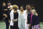 New York, US, August 29, 2022, Serena Williams of USA with her husband Alexis Ohanian, their daughter Olympia Ohanian, her mother Oracene Price, her sister Isha Price, Gayle King, Billie Jean King during a ceremony celebrating her carreer following her fi