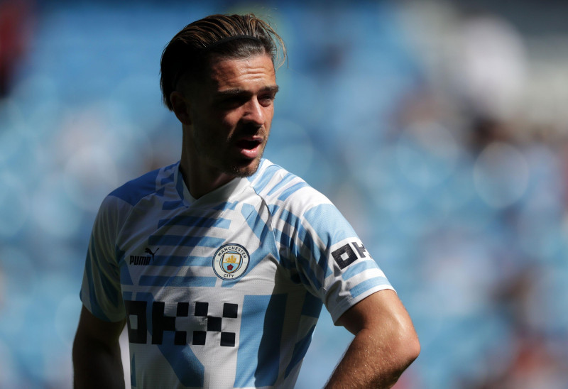 City Stadium, Manchester, UK. 13th Aug, 2022. Premier League football, Manchester City versus Bournemouth FC; Jack Grealish of Manchester City warms up Credit: Action Plus Sports/Alamy Live News