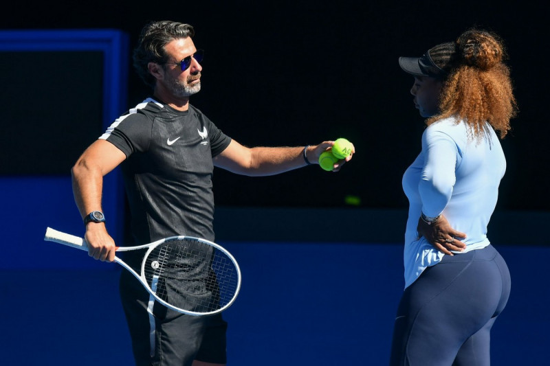 Melbourne, Australia. 6th Jan, 2019. Patrick Mouratoglou and Serena Williams at a practise session on Rod Laver Arena ahead of the 2019 Australian Open Grand Slam tennis tournament in Melbourne, Australia. Sydney Low/Cal Sport Media/Alamy Live News