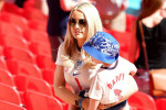 Megan Davison, wife of England goalkeeper Jordan Pickford with son Arlo during the UEFA Euro 2020 Group D match at Wembley Stadium, London. Picture date: Sunday June 13, 2021.