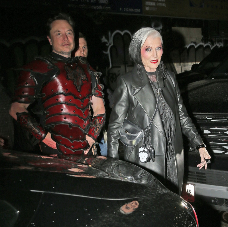 Elon Musk and mother Maye Musk arrive to the Moxy Hotel for Heidi Klum's 2022 Halloween Bash in New York City.