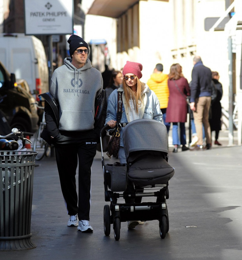 Milan, Josip Ilicic and family walking in the center Slovenian of Croatian origin JOSIP ILICIC, striker of the ATALANTA and SLOVENIA national team, arrives in the center with his wife TINA POLOVINA and his daughter SOFJIA who brings in the stroller. Here