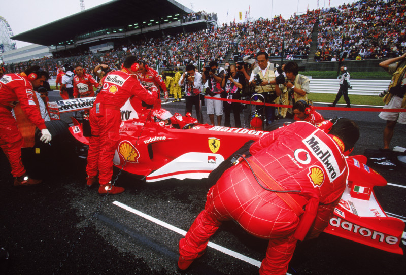 Michael Schumacher of Germany and Ferrari prepares for the start of the race