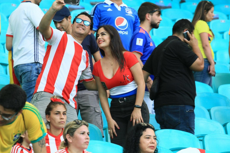 Salvador, Brazil. 23rd June, 2019. Larissa Riquelme is a fan of Paraguay fans during a match between Colombia and Paraguay, valid for the group stage of the 2019 Copa America, held this Sunday (23rd) at the Fonte Nova Arena in Salvador, BA. Credit: Mauro