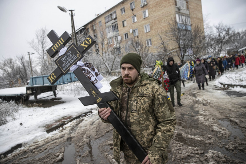 Funeral held for a Ukrainian soldier in Kyiv