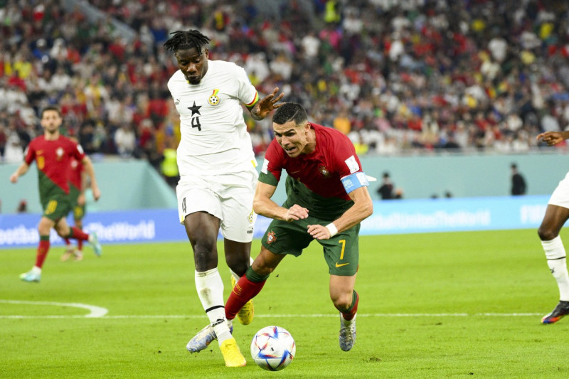 Match de football du groupe H opposant le Portugal au Ghana lors de coupe de Monde au stade 974 à Doha au Qatar
