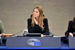 Eva Kaili, Vizepräsidentin des EU-Parlaments, im Plenarsaal des Europäischen Parlaments. Die griechische Abgeordnete wur