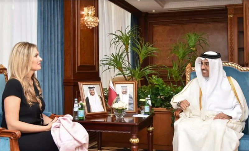 EU vice President Eva Kaili and Amim Bin Hamad Al Thani, Emir of Qatar