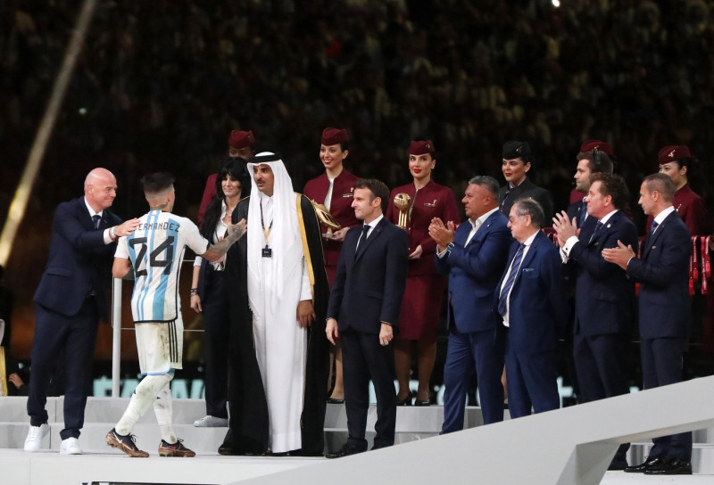 Players of Argentina celebrate the victory after Argentina won the FIFA World Cup Qatar 2022 by beating France via penalty shoot-out, Doha, Qatar - 18 Dec 2022