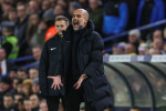 Premier League Leeds United v Manchester City Pep Guardiola Manager of Manchester City gives his team instructions duri