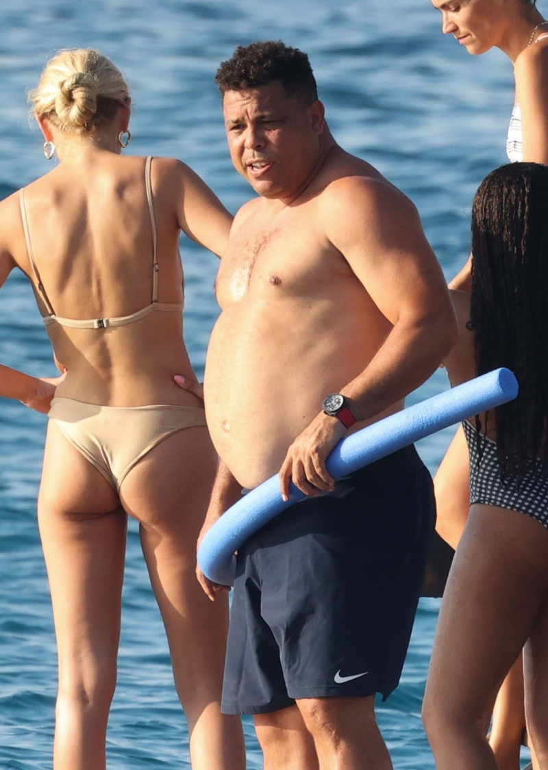 *EXCLUSIVE* *WEB MUST CALL FOR PRICING BEFORE USAGE* Once dubbed as 'The Phenomenon' and considered as one of the greatest players of all time, 45-year old former Brazilian footballer Ronaldo shows off his rather fuller physique with a little fun in the s