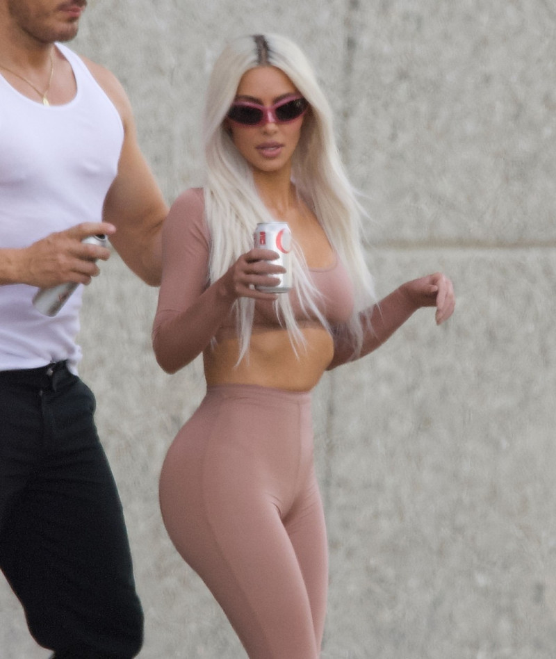 Kim Kardashian poses for photoshoot, holding a can of Coke outside her office, Los Angeles, CA - 27 May 2022