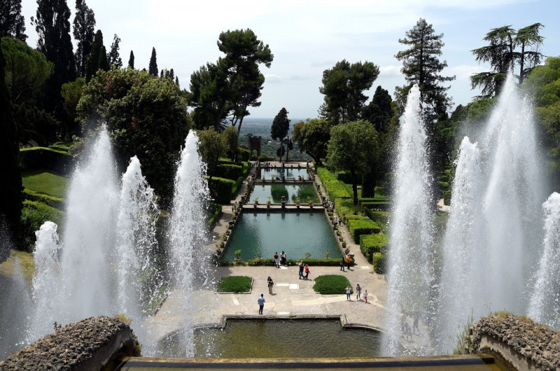 People visiting Villa D'Este in Tivoli, Italy - 23 May 2021