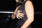 Rihanna nearly suffers a wardrobe malfunction as she &amp; boyfriend A$AP Rocky exit his 34th birthday celebration!