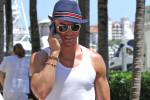 Portuguese footballer Cristiano Ronaldo out for a walk with friends on Miami Beach Marina