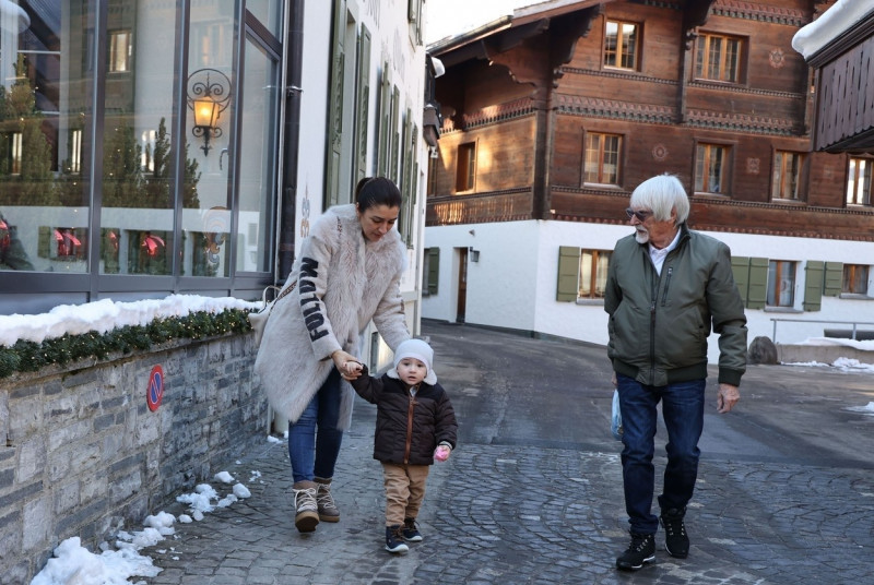 *EXCLUSIVE* STRICTLY NOT AVAILABLE FOR ONLINE USAGE UNTIL 23:25 PM UK TIME ON 24/12/2021 - The Former Formula One Supremo, 91-year old Bernie Ecclestone and his wife Fabiana Flosi enjoy their family holidays in the Swiss Alps.