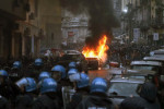 Italy, Naples: SSC Napoli and Eintracht Frankfurtt football match. Violent clashes between ultras in the centre. of the city after an unauthorized march