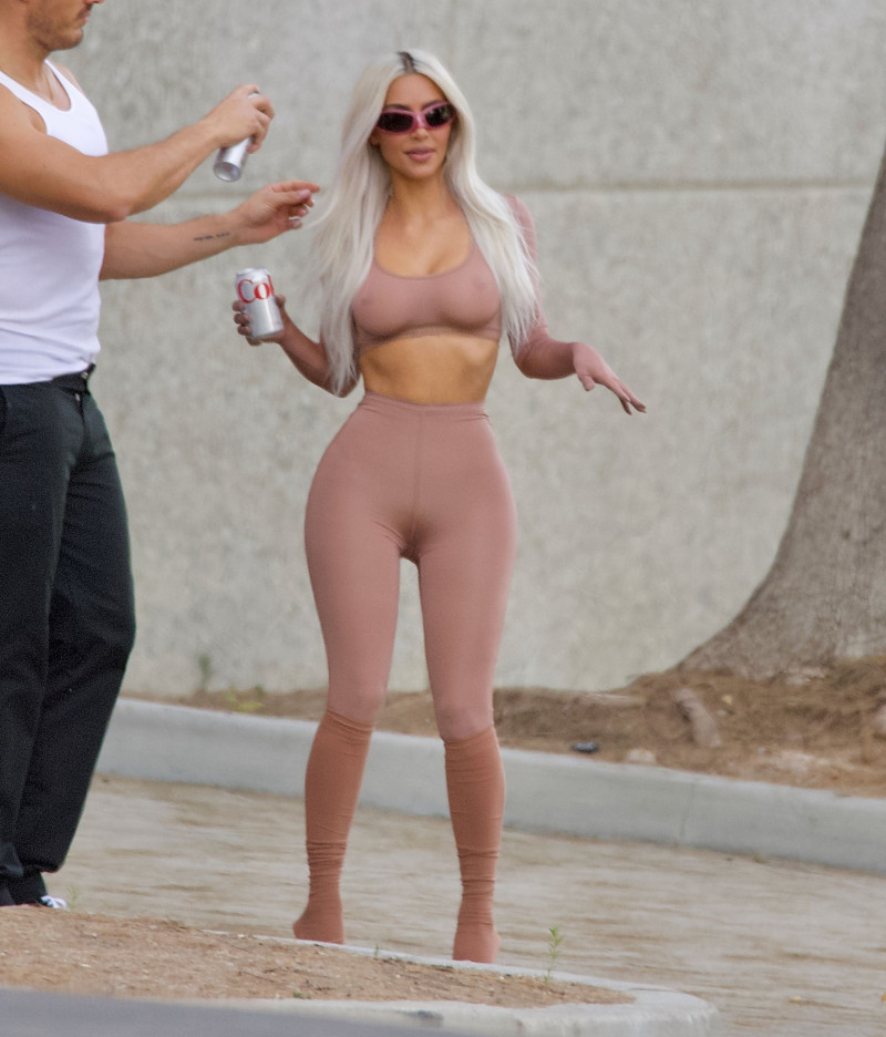 Kim Kardashian poses for photoshoot, holding a can of Coke outside her office, Los Angeles, CA - 27 May 2022