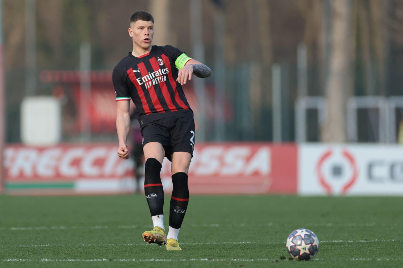 Milan, Italy, 28th February 2023. Andrei Coubis of AC Milan during the UEFA Youth League match at Centro Sportivo Vismara, Milan. Picture credit should read: Jonathan Moscrop / Sportimage