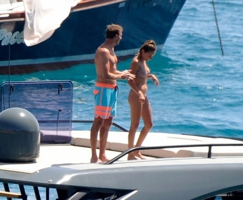 *EXCLUSIVE* *WEB MUST CALL FOR PRICING* Bayern Munich manager Julian Nagelsmann was spotted with his girlfriend Lena Wurzenberger on board of his yacht showing off some PDA together out on holiday in Ibiza.
