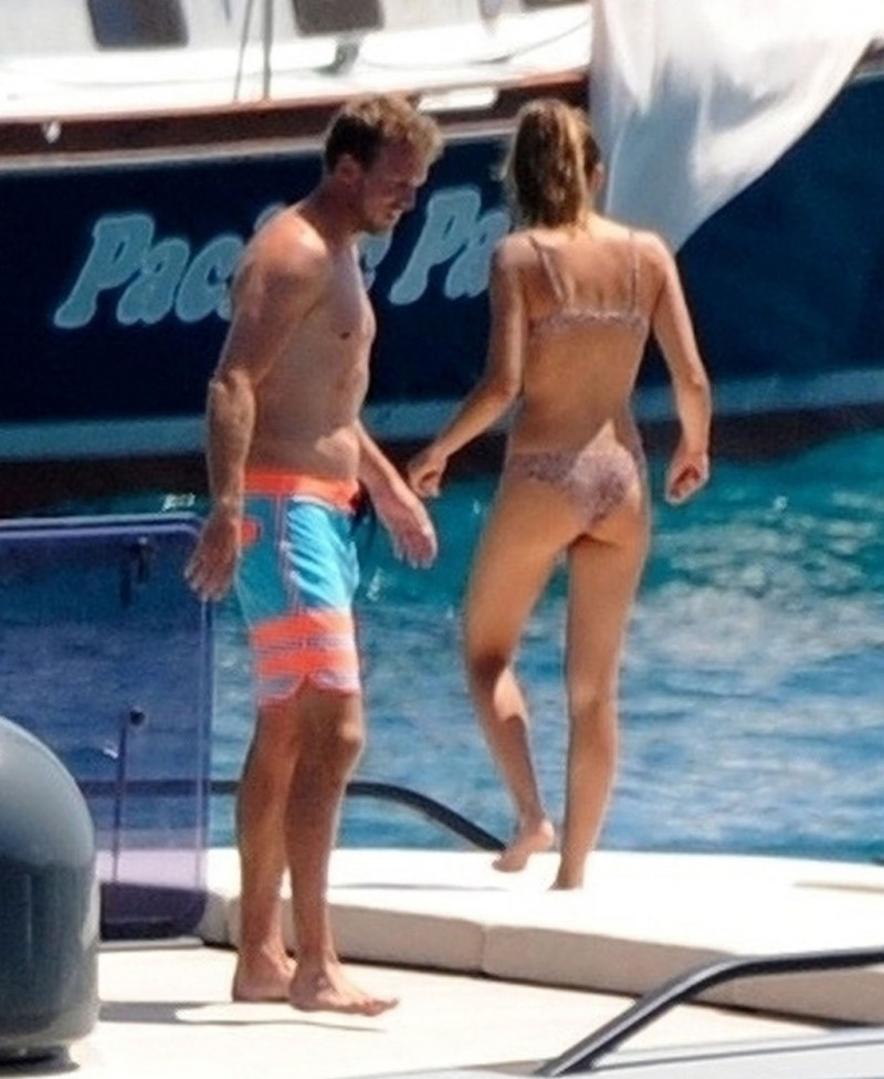 *EXCLUSIVE* *WEB MUST CALL FOR PRICING* Bayern Munich manager Julian Nagelsmann was spotted with his girlfriend Lena Wurzenberger on board of his yacht showing off some PDA together out on holiday in Ibiza.