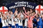 England Women v Brazil CONMEBOL UEFA Women s Champions Cup Finalissima England celebrate as they lift the Finalissima tr