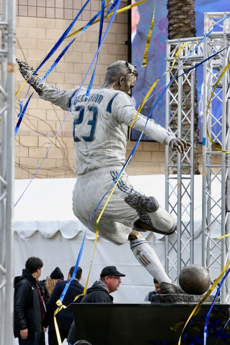 David Beckham speaks at his statue unveiling ceremony