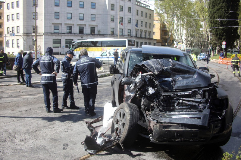 CIRO IMMOBILE'S CAR AFTER THE ACCIDENT AGAINST A TRAM IN ROME. 16 april 2023
