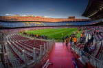 Panoramic view of the Camp Nou stadium at sunset, on a match day of the FC Barcelona first team (Barcelona, Catalonia, Spain) ESP: Vista del Camp Nou