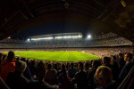 Panoramic view of the Camp Nou stadium at night, on a match day of the FC Barcelona first team (Barcelona, Catalonia, Spain)