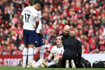 Liverpool, England, 30th April 2023. Oliver Skipp of Tottenham receives treatment before going off during the Premier Le