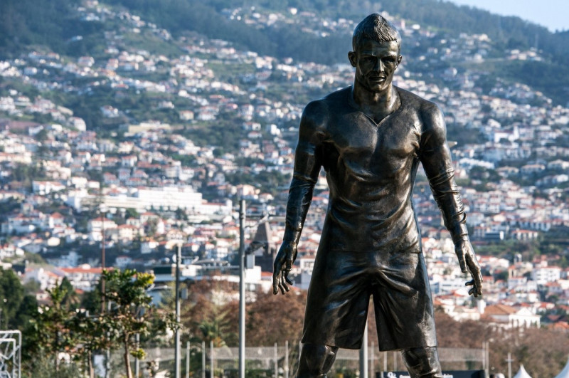 Statue of Cristiano Ronaldo, CR7 (Real Madrid) in the harbour of his hometown Funchal, Madeira.
