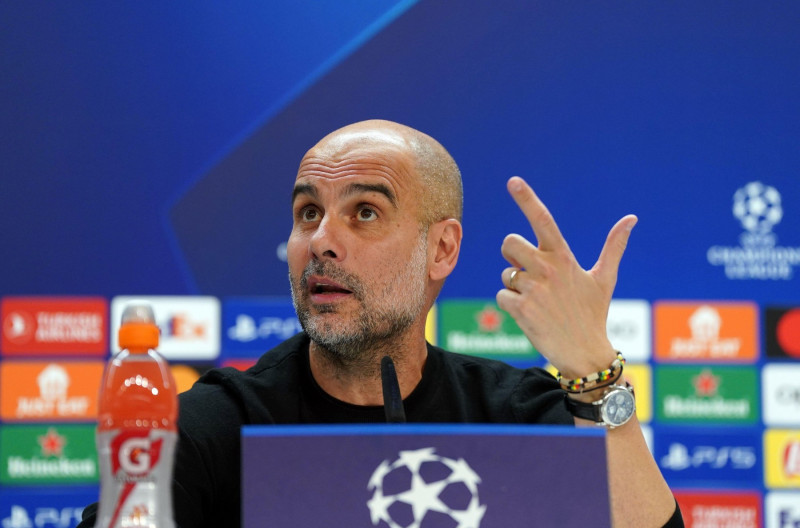 Manchester City manager Pep Guardiola during a press conference at the Santiago Bernabeu Stadium, Madrid. Picture date: Monday May 8, 2023.