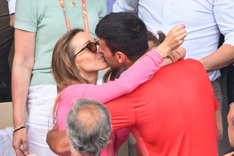 French Open - Novak Djokovic Kisses His Wife